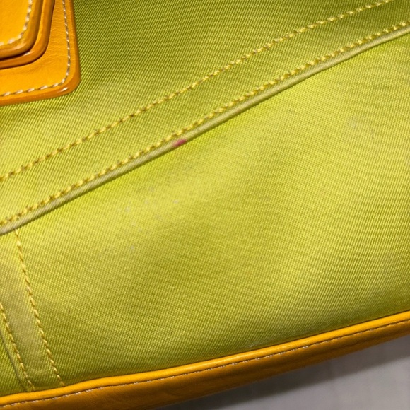 Coach Green Canvas & Yellow Leather Trim Carryall Hampton Tote - Picture 13 of 16